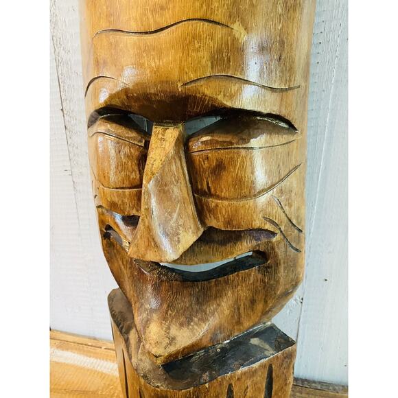 Vintage Hand Carved Wooden Folk Art Face Mask Mexico 18" Tall - Picture 3 of 11